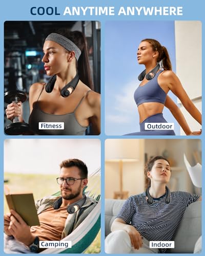 JIAGE Neck Fan, Portable Neck Fan Rechargeable, 5200mAh Battery Operated, LED Display, 360-Degree Cooling, 3 Speeds, Quite, Bladeless Design Neck Fans, Personal Neck Cooler, Black