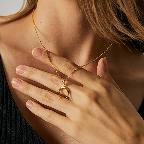 Lit Wall Crescent Moon Necklace for Women 18K Gold Plated Dainty Half Moon Necklace Gold Necklace for Women