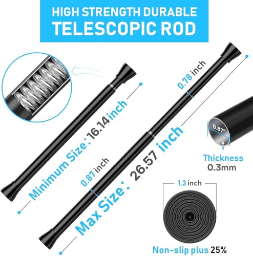 MEXAU 1 Pack Black Shower Curtain Rod 16 To 26 Inch Tension Shower Rod For Bathroom 7/8" Adjustable Spring Curtain Rod No Drilling Spring Rod Black Tension Curtain Rods for Windows Doorway Closet