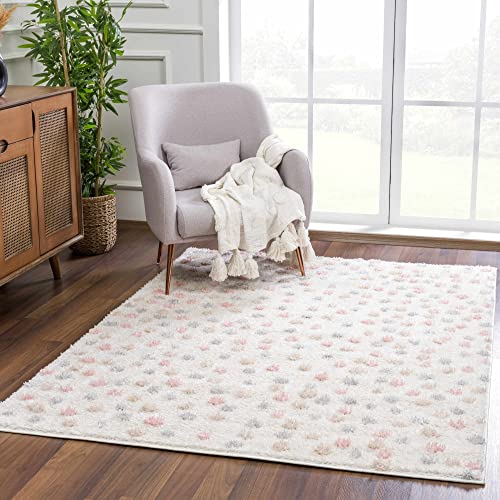Hauteloom Cansu Living Room, Bedroom Area Rug - Contemporary - Plush Pile - Beige, Light Blue, Light Pink - 18" x 18" Sample