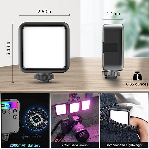 Altson Magnetic RGB Led Video Light LED Camera Light 360° Full Color Portable Photography Lighting Whit 3 Cold Shoe,,2000mAh Rechargeable CRI 96+/2500-9900K/13 Scene (Black)