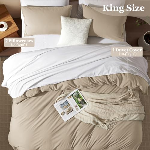SunStyle Home Grayish Blue Duvet Cover King Size - Soft Double Brushed King Duvet Cover Set, 1 Duvet Cover 104x90 inches and 2 Pillow Shams, 3 Pieces Comforter Cover with Button Closure