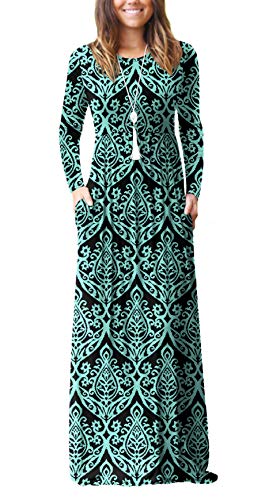 VIISHOW Women's Long Sleeve Loose Plain Maxi Dresses Casual Long Dresses with Pockets(F White Stripes,Meduim)