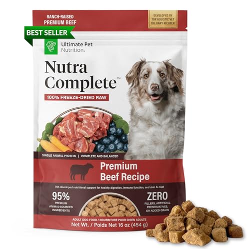 ULTIMATE PET NUTRITION Nutra Complete Freeze Dried Raw Dog Food, Veterinarian Formulated with Antioxidants, Prebiotics & Amino Acids (5 Ounce, Beef)