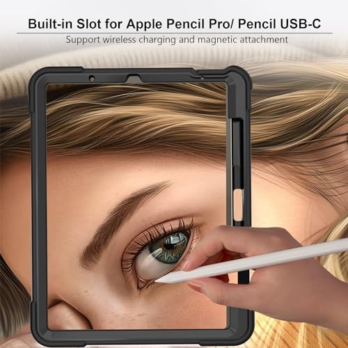 Rantice iPad Air Case 11-inch M2 (2024) /iPad Air 5th/4th Gen 10.9", Shockproof Rugged Case with Kickstand & Pencil Holder, Drop Protection, Compatible with iPad Air 6th/5th/4th Gen, Black