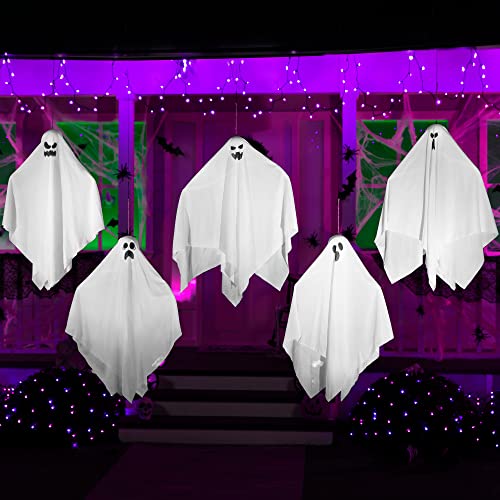 JOYIN 27.5" Halloween Hanging Ghosts (5 Pack) for Halloween Party Decoration, Cute Flying Ghost for Front Yard Patio Lawn Garden Party Décor and Holiday Halloween Hanging Decorations