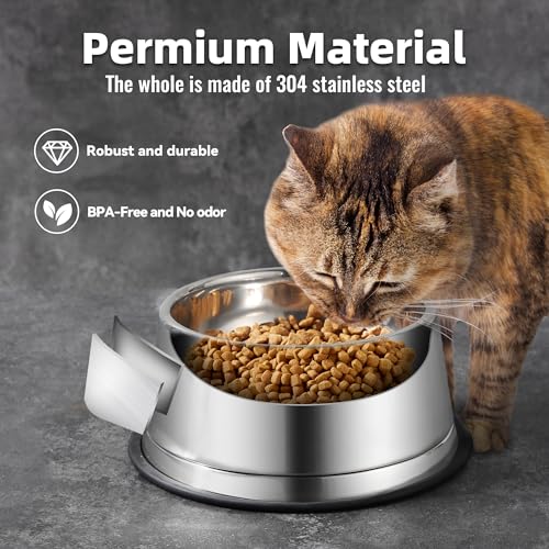 Nicelock Elevated Cat Bowl Stainless Steel Combined Type Cat Bowls Whisker Fatigue Cat Dish, One Raised Cat Bowl and One Dish