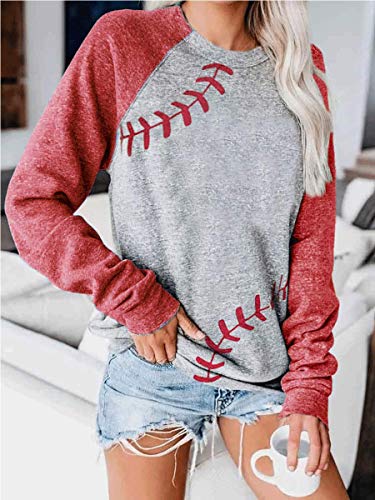 Vekline Baseball Mom Sweatshirts Women Baseball Hoodie Long Sleeve Hooded Blouse with Pockets Gray, X-Large