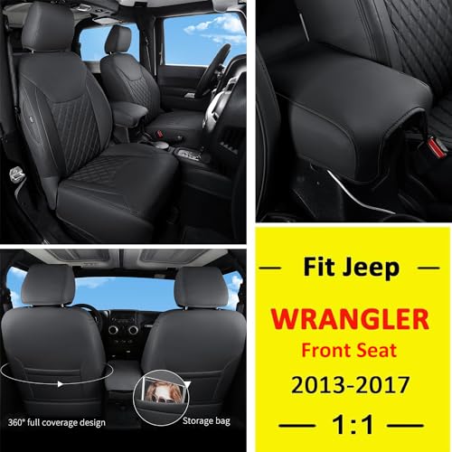 GIANT PANDA Customized Front Car Seat Covers for Jeep Wrangler JK 2/4 Door Sahara Sport Rubicon Unlimited Altitude 2013 2014 2015 2016 2017,Faux Leather - (Black)