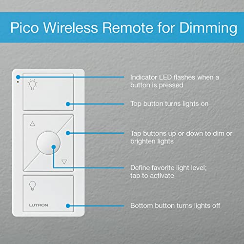 Lutron Caseta Smart Lighting Original Dimmer Switch w/ Pico Remote and Bracket, for LED Lights, Works w/ Alexa, Apple Homekit, Google Home (Hub Required), 150W, No Neutral Required, P-PKG1WB-WH