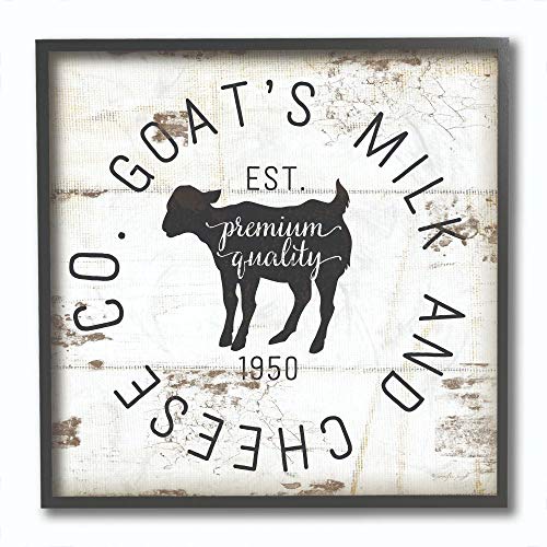 Stupell Industries Goat Milk and Cheese Co Vintage Sign Black Framed Wall Art, 12 x 12, Design by Artist Jennifer Pugh