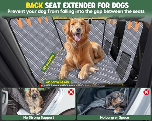 Back Seat Extender for Dogs, Dog Car Seat Cover Hard Bottom, Pet Seat Cover with Mesh Window, Dog Seat Covers for Car Travel Camping, Dog Hammock for Car, Truck, Dog Trunk Cover for SUV