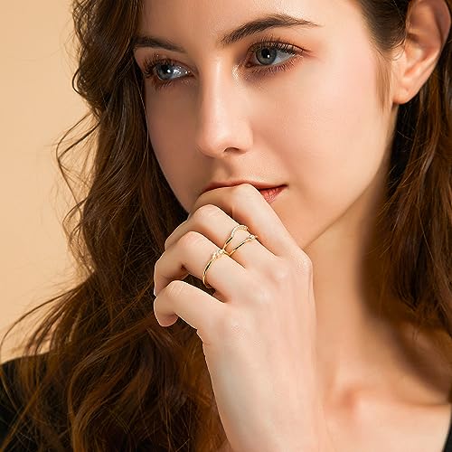 Mameloly 1.2mm 925 Sterling Silver 14K Gold Plated Wedding Bands for Women Dainty Thin Sparkle Stackable Statement Rings for Her Size 11