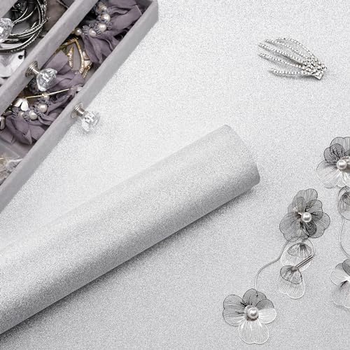 Amiya Dark Gray Glitter Vinyl Contact Paper 17.3"×80" Self Adhesive Sparkly Stick and Peel Wallpaper Decorative Glittery Bling Wallpaper for Bedroom Living Room Walls