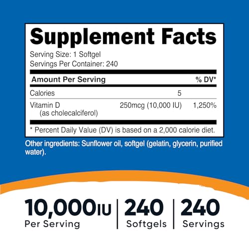 Nutricost Vitamin D3 10,000 IU, 240 Softgel Capsules - Potent, Non-GMO, Gluten Free Vitamin D