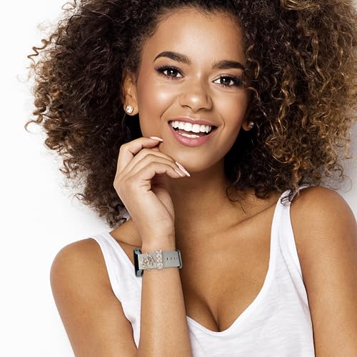 ORATYFAN Bands for Samsung Galaxy Watch 7/6/5/4 Band 40mm 44mm with Charms, 20mm Women Flower Engraved Silicone Replacement Strap for Galaxy Watch 5 Pro/Galaxy Watch 3/Galaxy Active 2/Watch 4 Classic