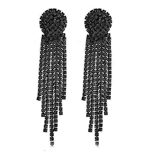 Mlouye Rhinestone Earrings Dangling for Women, Dangle Earrings Long Tassel Crystal Chandelier Drop Earrings for Prom Party Black