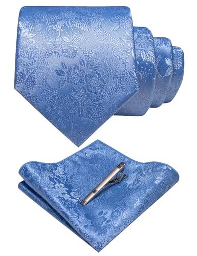 JEMYGINS Orange Floral Necktie and Pocket Square Tie Clip Sets for Men (16)