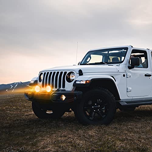 Nilight Led Light Bar 2PCS 4.5" 27W Amber LED Light Pods Round Spot Light Pod Off Road Fog Driving Roof Bar Bumper for SUV Truck with 16AWG Wiring Harness Kit-2 Leads, 2 Years Warranty