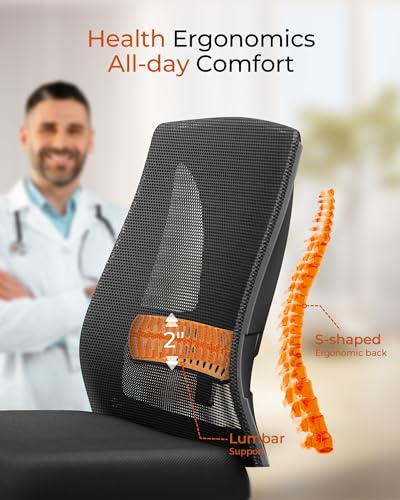 CAPOT Ergonomic Office Chair 400lbs Capacity - 3.9-inche Cushion and Tall Back Computer Desk Chair Breathable Mesh - Comfortable Swivel Office Chair with Adjustable Lumbar Support