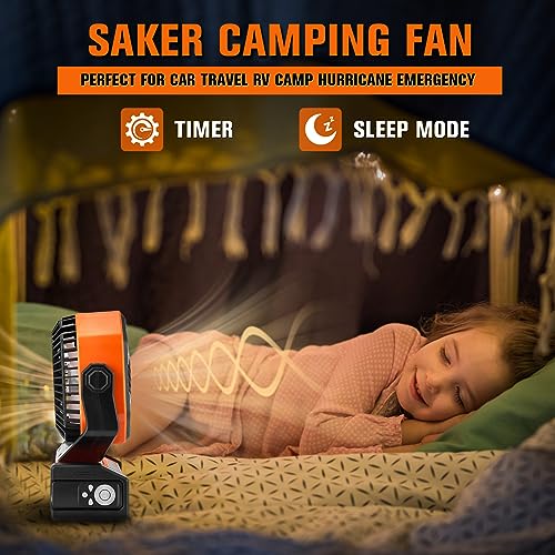 Saker Rechargeable Camping Fan-20000mAh Battery Powered Tent Fans with LED Lantern,Hanging Hook,Auto-Oscillating,Quiet Portable Ceiling Table Fan for Car Travel RV Camp Hurricane Emergency