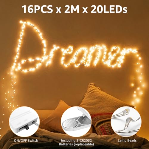 Olafus 16 Pack Fairy Lights Battery Operated, IP68 Waterproof Mini String Light, 7ft Small LED Bottle Light for Wedding Vase Centerpieces Table Decorations Christmas Indoor Party Jars Gift Cool White