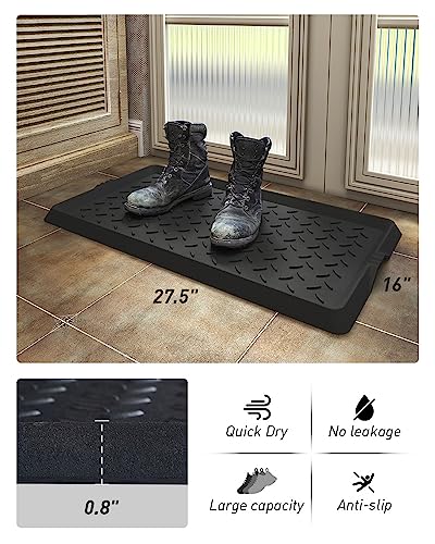SUPENUIN Boot-Tray Heavy Duty Rubber Mat with Lip Waterproof Shoe Mat Tray for Entryway Indoor Outdoor Multi Use Catch All Trays Entryway Mat Shoe Cleaning Mat Entryway Shoe Storage 16x27.5 Inches