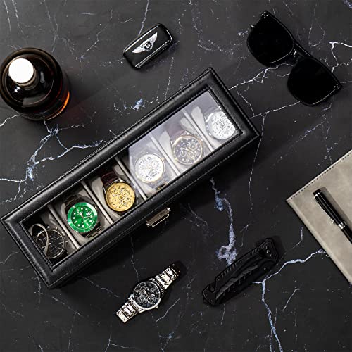 ProCase Watch Box for Men, 3 Slot Watch Display Case with Drawer, Mens Watch Case With Glass Lid, 2-Layer Jewelry and Watch Storage Watch Holder Organizer for Men Women -3 Slot, Black