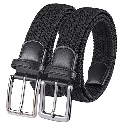 Chasyatzi Golf Belts for Men, 2 Pack Strong Elastic Boys Casual Equestrian Sport 1.34 Inches Braided Belt, 41 Inches,Black