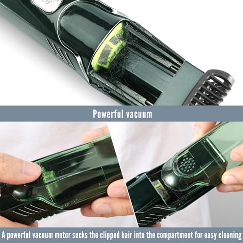 SHPAVVER Vacuum Beard Trimmer for Men, Mustache Trimmer with 20 Length and Styles Adjustable, Built-in Vacuum Trimmer for Mustache, Sideburns, Facial Hair, Rechargeable, IPX6 Waterproof, 2 Comb