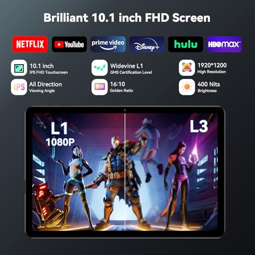 Headwolf Android 14 Tablet 10 inch Tablets, WPad5 Octa Core FHD 1920 * 1200 Display Android Tablet, 8GB RAM + 128GB ROM, Widevine L1 Support, 5500mAh, WiFi Tablet PC