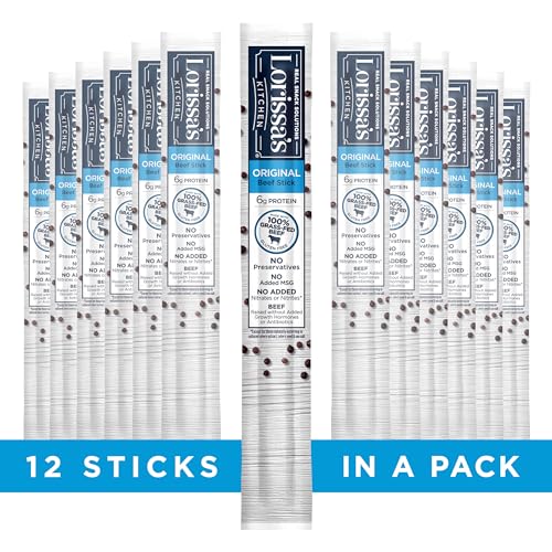 Lorissa's Kitchen Grass-Fed Beef Jerky Meat Snack Sticks - Keto Friendly, Gluten Free, No Added Nitrites or Nitrates, Original Flavor, 1 oz. Pack of 12