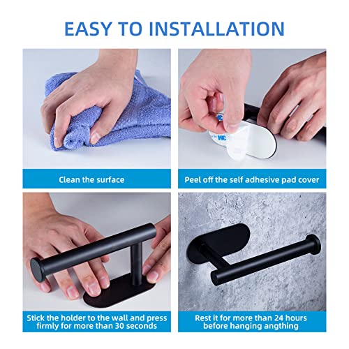 YUET Toilet Roll Holder Self Adhesive Black Paper Holders Tissue Stand Hanger Bathroom SUS-304 Stainless Steel,No Drilling Required, Strong Adhesiveness and Waterproof