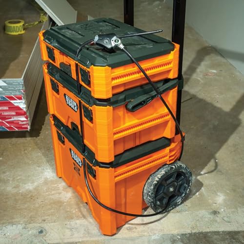 Klein Tools 54802MB MODbox Rolling Tool Box, Heavy Duty Portable Tool Organizer with Side Mounting, 10-Inch Rubber Wheels, Removable Handle, Deep Stackable Set