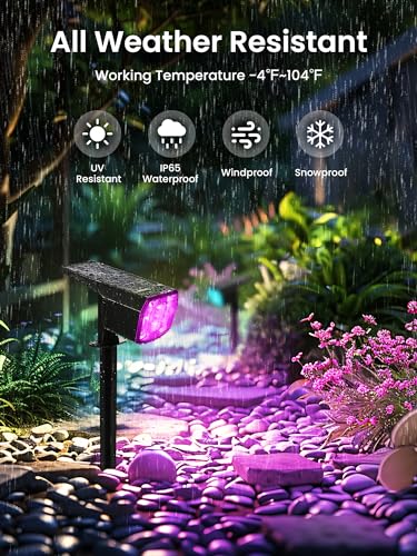 AUDERWIN Color Changing Solar Spot Lights Outdoor, 9 Lighting Modes Colored Solar Lights Outdoor RGB, Color Solar Lights Waterproof IP65, Landscape Spotlights for Halloween Christmas Decorations