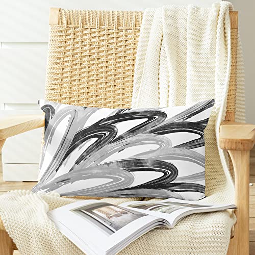 CaliTime Throw Pillow Cases Pack of 2 Cozy Fleece Two-Tone Abstract Feather Decorative Cushion Covers for Couch Bed Sofa Farmhouse Decoration 18 X 18 Inches Smoke Blue Sage Green Taupe Living Coral