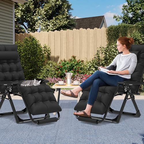 Slendor Zero Gravity Chairs, Padded Zero Gravity Recliner, Reclining Lounge Chair for Indoor Outdoor, Folding Lawn Patio Chair with Aluminum Alloy Lock, Foot Rest, Cup Holder, American Flag
