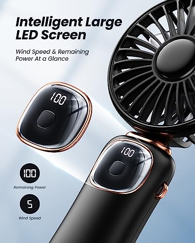 coldSky Portable Handheld Fan, 4000mAh Battery Operated 3 in 1 Multifunction Personal Travel Fan with Digital Display, 90ยฐ Foldable Desk Fan with Base, 5 Speed Lash Fan for Makeup/Office (Black)
