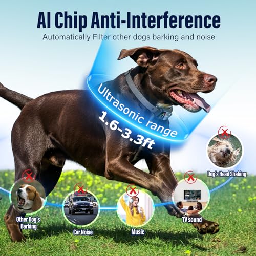 SLAYKAM Bark Collar for Large Medium Dogs Smart Ultrasonic Dog Bark Collar Deterrent Device Rechargeable Anti Barking Collar with Adjustable Ultrasonic Beep Vibration Shock and 7 Sensitivity (Black)