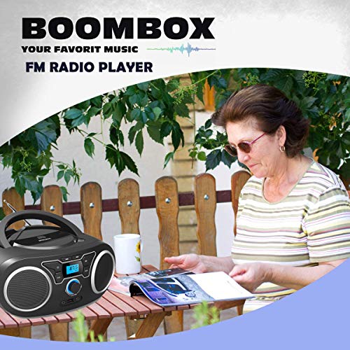 Portable Radio CD Player Boombox with Bluetooth & FM Radio, USB Port, AUX Input, Headphone Jack,Compact CD Player Radio Stereo System,CD-R/CD-RW/MP3 CDs Playback(WTB-771)