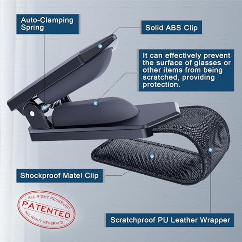 Veharvim One-Handed-Operation Sunglasses Holder for Car, 2 Pack Visor Sunglass Holder Clip, Car Accessories Interior, Universal Fit Silicone Padded Visor Sunglass Holder Car, Unmatched Durability