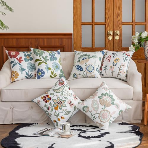 YIcabinet Set of 2 Throw Pillow Covers 18 x 18 Inch Vintage Wild Flowers Decorative Square Pillowcases Cozy Cushion Cases for Couch Sofa Bedroom Living Room Home