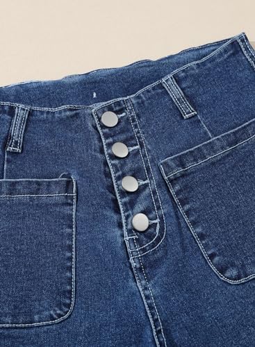 Sidefeel Women's Wide Leg Jeans High Waisted Stretchy Straight Leg Jeans Buttoned Loose Denim Pants with Pocket Sail Blue Size 14 Short