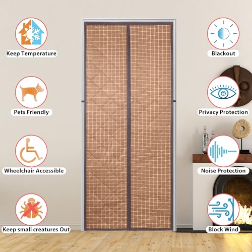 Magnetic Thermal Insulated Door Curtain for Winter,Three Layer Construction For Better Insulation,Thicken Polyester Fiberfill &Weatherproof Oxford Cloth,Temporary Door Window Insulation Cover Curtain