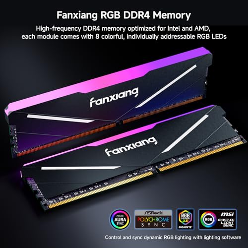 fanxiang RGB DDR4 RAM 32GB (2x16GB) 3200MHz CL16 V1.35, Desktop Gaming Machine Overclocking Memory, Intel XMP 2.0 & AMD Compatible - Black