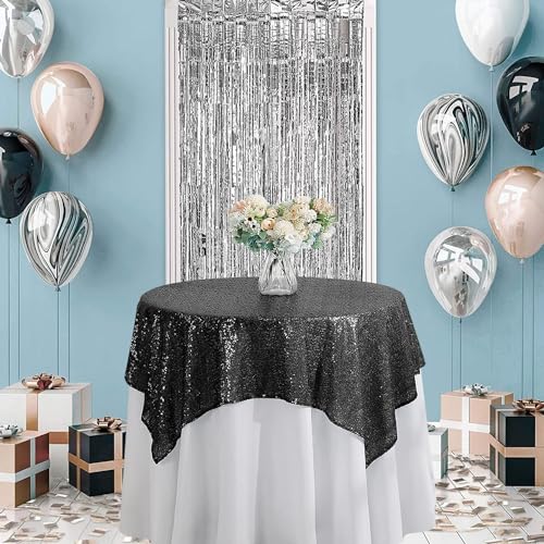 Pufogu 50"x50" Pink Sequin Tablecloth Square Glitter Pink Table Cloths for Birthday Wedding Bridal Baby Shower Party Decorations
