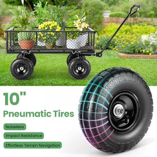 Homdox MAX 660LB Garden Cart, Heavy Duty Garden Wagon, Mesh Foldable Garden Cart, Pullable Garden Wagon with 180ยฐ Rotating Handle, Collapsible Garden Cart for Yard Garden Beach Farm, Black