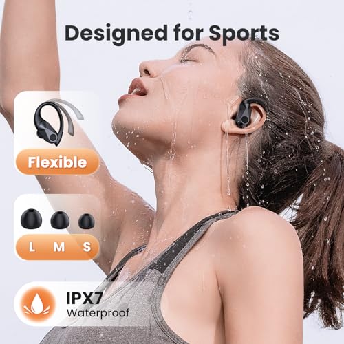 FOYCOY Wireless Earbuds Bluetooth Headphones 90Hrs Playtime Ear Buds IPX7 Waterproof Sports Earphones Wireless Charging Case Over-Ear Earhooks Headest
