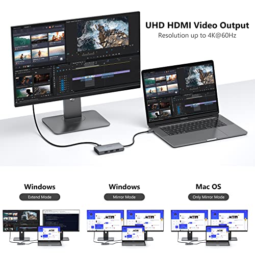 ABIWAZY USB C Docking Station Dual Monitor for HP Dell Lenovo Thinkpad Surface, 8 in 1 Computer Multiple Monitor Hub Adapter to Dual 4K HDMI,DisplayPort,VGA, 00W PD,3 USB for Windows Laptops(Black)