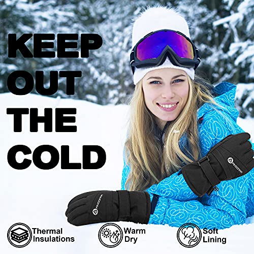 ANDORRA Winter Gloves Women Touchscreen Zipper Pocket Ski Gloves Waterproof Ski Gloves, Grey, S